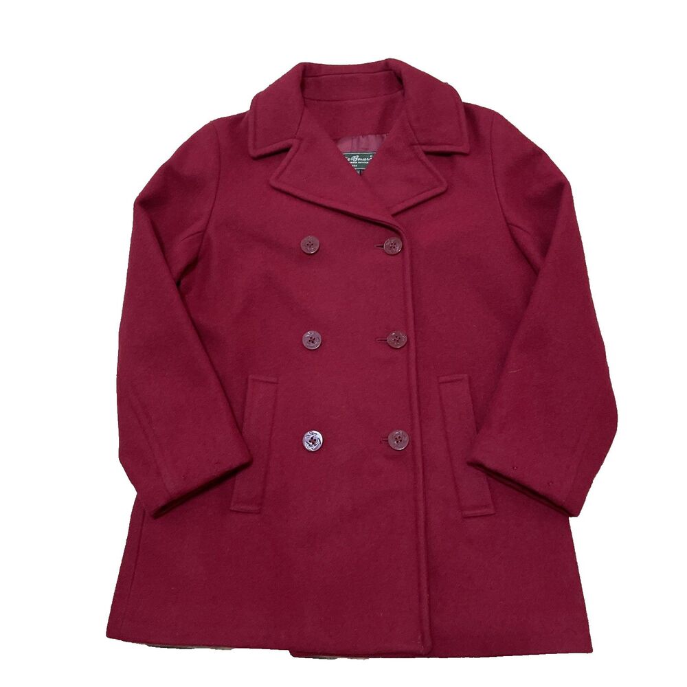 Eddie Bauer Double Breasted Wool Jacket Women Petite S Red Lined Pea Coat 38"